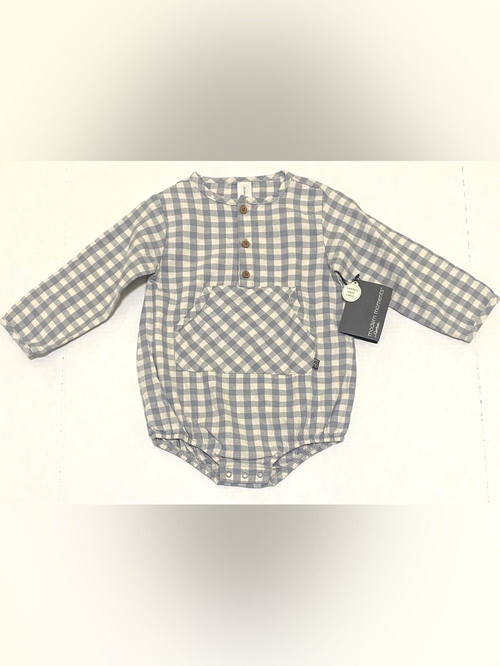 Modern Moments Boys 18M Gray Cream Cotton Henley Romper Boho Preppy Cottagecore - Picture 7 of 16